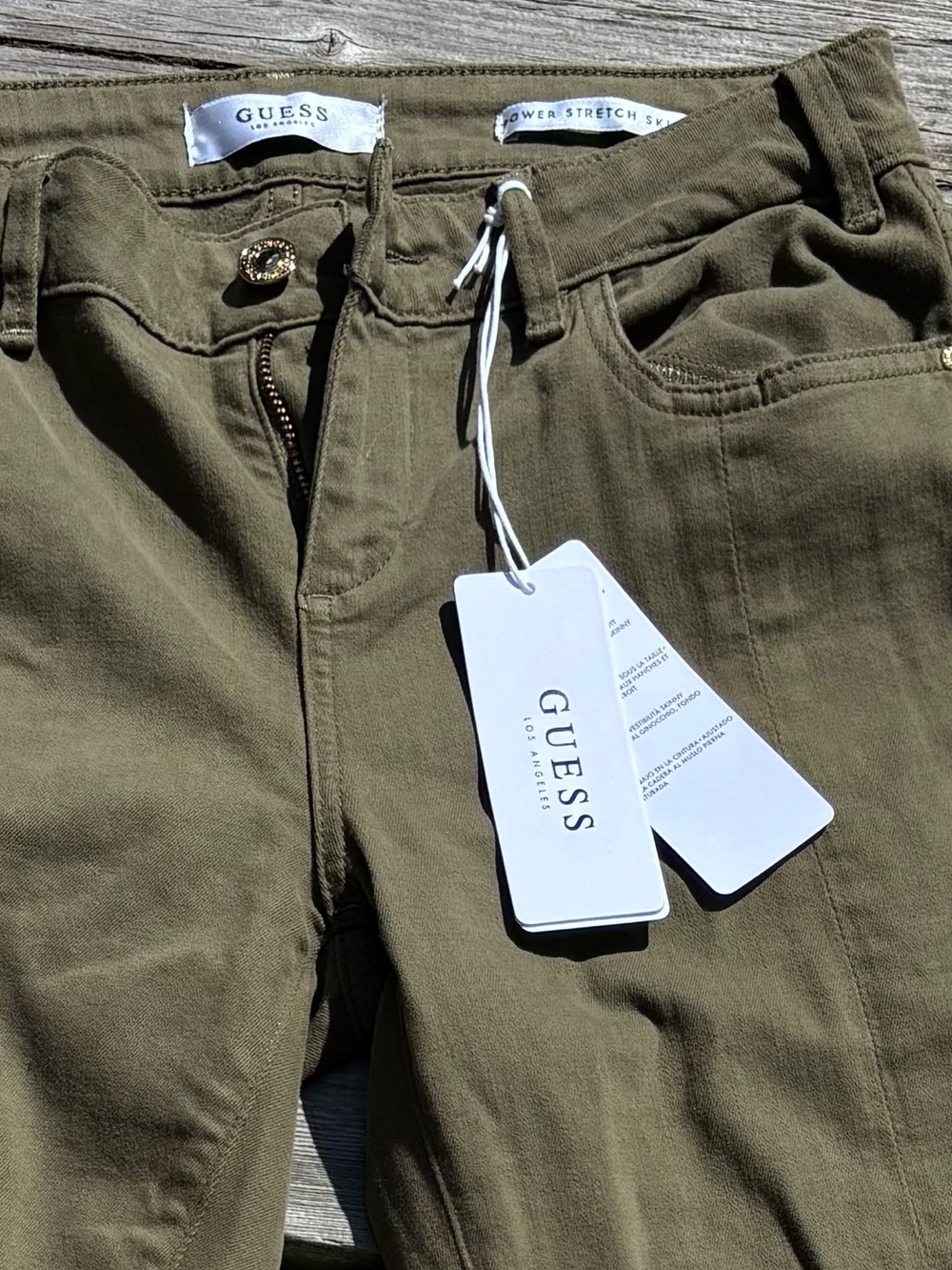 GUESS Olive Green Slim Stretch Chinos with Ankle Zips